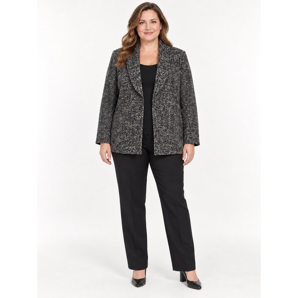 Coldwater Creek Womens 14 Herringbone Tweed Blazer Shawl Collar NWT Black Gray